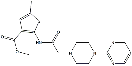 methyl 5-methyl-2-(2-(4-(pyrimidin-2-yl)piperazin-1-yl)acetamido)thiophene-3-carboxylate Struktur