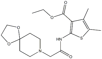 ethyl 2-(2-(1,4-dioxa-8-azaspiro[4.5]decan-8-yl)acetamido)-4,5-dimethylthiophene-3-carboxylate Struktur