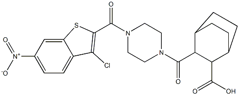 3-(4-(3-chloro-6-nitrobenzo[b]thiophene-2-carbonyl)piperazine-1-carbonyl)bicyclo[2.2.2]octane-2-carboxylic acid Struktur