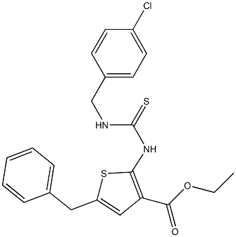 ethyl 5-benzyl-2-(3-(4-chlorobenzyl)thioureido)thiophene-3-carboxylate Struktur