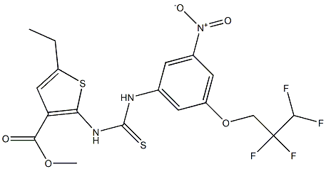 methyl 5-ethyl-2-(3-(3-nitro-5-(2,2,3,3-tetrafluoropropoxy)phenyl)thioureido)thiophene-3-carboxylate Struktur