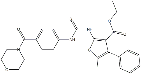 ethyl 5-methyl-2-(3-(4-(morpholine-4-carbonyl)phenyl)thioureido)-4-phenylthiophene-3-carboxylate Struktur