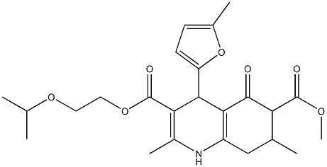 3-(2-isopropoxyethyl) 6-methyl 2,7-dimethyl-4-(5-methylfuran-2-yl)-5-oxo-1,4,5,6,7,8-hexahydroquinoline-3,6-dicarboxylate Struktur