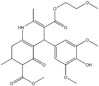 3-(2-methoxyethyl) 6-methyl 4-(4-hydroxy-3,5-dimethoxyphenyl)-2,7-dimethyl-5-oxo-1,4,5,6,7,8-hexahydroquinoline-3,6-dicarboxylate Struktur