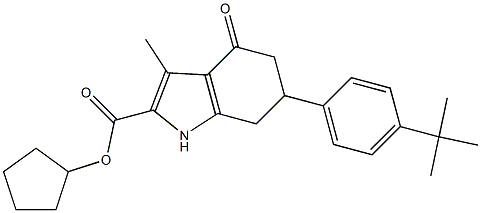 cyclopentyl 6-(4-(tert-butyl)phenyl)-3-methyl-4-oxo-4,5,6,7-tetrahydro-1H-indole-2-carboxylate Struktur