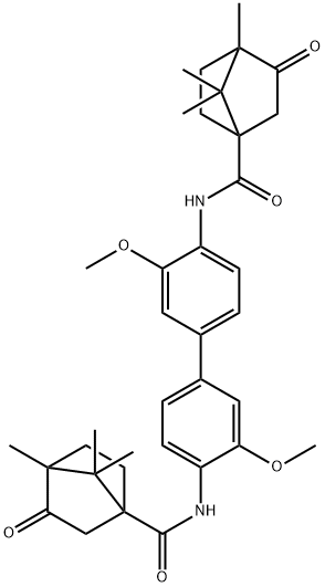 N-(3,3'-dimethoxy-4'-{[(4,7,7-trimethyl-3-oxobicyclo[2.2.1]hept-1-yl)carbonyl]amino}[1,1'-biphenyl]-4-yl)-4,7,7-trimethyl-3-oxobicyclo[2.2.1]heptane-1-carboxamide Struktur