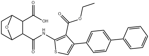 3-({[4-[1,1'-biphenyl]-4-yl-3-(ethoxycarbonyl)-2-thienyl]amino}carbonyl)-7-oxabicyclo[2.2.1]heptane-2-carboxylic acid Struktur