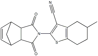 2-(3,5-dioxo-4-azatricyclo[5.2.1.0~2,6~]dec-8-en-4-yl)-5-methyl-4,5,6,7-tetrahydro-1-benzothiophene-3-carbonitrile Struktur