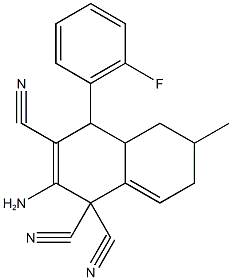 2-amino-4-(2-fluorophenyl)-6-methyl-4a,5,6,7-tetrahydro-1,1,3(4H)-naphthalenetricarbonitrile Struktur