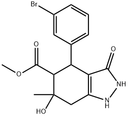 methyl 4-(3-bromophenyl)-3,6-dihydroxy-6-methyl-4,5,6,7-tetrahydro-1H-indazole-5-carboxylate Struktur