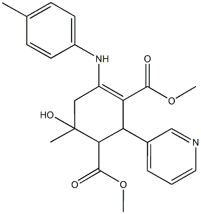 dimethyl 6-hydroxy-6-methyl-2-(3-pyridinyl)-4-(4-toluidino)-3-cyclohexene-1,3-dicarboxylate Struktur