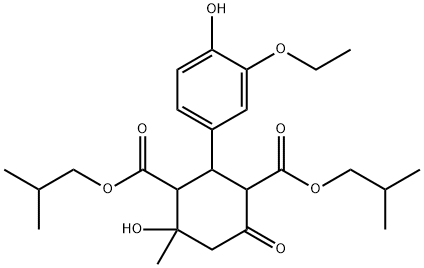 diisobutyl 2-(3-ethoxy-4-hydroxyphenyl)-4-hydroxy-4-methyl-6-oxo-1,3-cyclohexanedicarboxylate Struktur