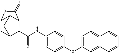 N-[4-(2-naphthyloxy)phenyl]-5-oxo-4-oxatricyclo[4.2.1.0~3,7~]nonane-9-carboxamide Struktur