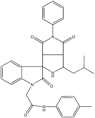 N-(4-methylphenyl)-2-(4'-isobutyl-2'-phenyl-1',3'{2'H,3'aH}-trioxo-2,3,3'a,4',6',6'a-hexahydrospiro{1H-indole-3,6'-pyrrolo[3,4-c]pyrrole}-1-yl)acetamide Struktur