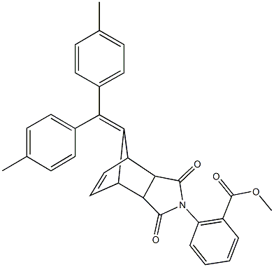 methyl 2-{10-[bis(4-methylphenyl)methylene]-3,5-dioxo-4-azatricyclo[5.2.1.0~2,6~]dec-8-en-4-yl}benzoate Struktur