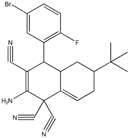 2-amino-4-(5-bromo-2-fluorophenyl)-6-tert-butyl-4a,5,6,7-tetrahydro-1,1,3(4H)-naphthalenetricarbonitrile Struktur