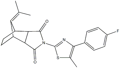 4-[4-(4-fluorophenyl)-5-methyl-1,3-thiazol-2-yl]-10-(1-methylethylidene)-4-azatricyclo[5.2.1.0~2,6~]decane-3,5-dione Struktur