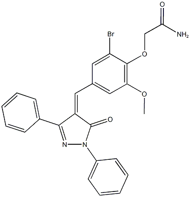 2-{2-bromo-6-methoxy-4-[(5-oxo-1,3-diphenyl-1,5-dihydro-4H-pyrazol-4-ylidene)methyl]phenoxy}acetamide Struktur