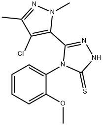 5-(4-chloro-1,3-dimethyl-1H-pyrazol-5-yl)-4-(2-methoxyphenyl)-4H-1,2,4-triazole-3-thiol Struktur