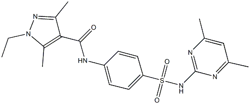 N-(4-{[(4,6-dimethyl-2-pyrimidinyl)amino]sulfonyl}phenyl)-1-ethyl-3,5-dimethyl-1H-pyrazole-4-carboxamide Struktur