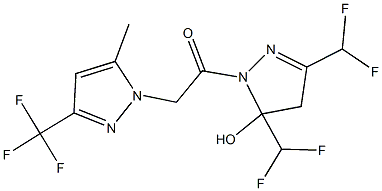 3,5-bis(difluoromethyl)-1-{[5-methyl-3-(trifluoromethyl)-1H-pyrazol-1-yl]acetyl}-4,5-dihydro-1H-pyrazol-5-ol Struktur