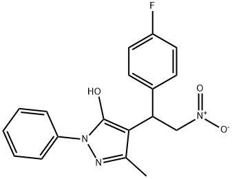 4-{1-(4-fluorophenyl)-2-nitroethyl}-3-methyl-1-phenyl-1H-pyrazol-5-ol Struktur