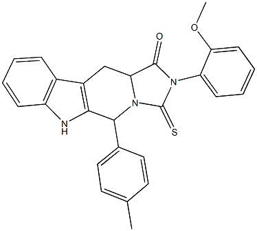 2-(2-methoxyphenyl)-5-(4-methylphenyl)-3-thioxo-2,3,5,6,11,11a-hexahydro-1H-imidazo[5',1':6,1]pyrido[3,4-b]indol-1-one Struktur