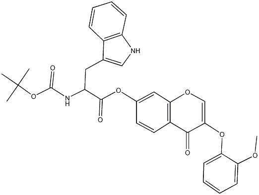 3-(2-methoxyphenoxy)-4-oxo-4H-chromen-7-yl 2-[(tert-butoxycarbonyl)amino]-3-(1H-indol-3-yl)propanoate Struktur