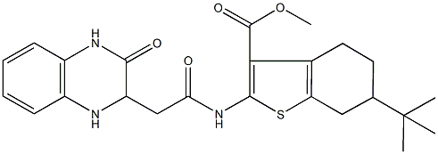 methyl 6-tert-butyl-2-{[(3-oxo-1,2,3,4-tetrahydro-2-quinoxalinyl)acetyl]amino}-4,5,6,7-tetrahydro-1-benzothiophene-3-carboxylate Struktur