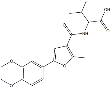 N-[5-(3,4-dimethoxyphenyl)-2-methyl-3-furoyl]valine Struktur