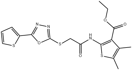 ethyl 4,5-dimethyl-2-[({[5-(2-thienyl)-1,3,4-oxadiazol-2-yl]sulfanyl}acetyl)amino]-3-thiophenecarboxylate Struktur