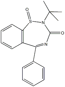 2-tert-butyl-5-phenyl-1,2,4-benzothiadiazepin-3(2H)-one 1-oxide Struktur