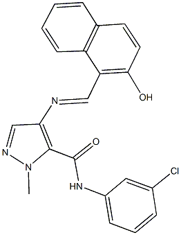 N-(3-chlorophenyl)-4-{[(2-hydroxy-1-naphthyl)methylene]amino}-1-methyl-1H-pyrazole-5-carboxamide Struktur