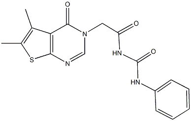 N-[(5,6-dimethyl-4-oxothieno[2,3-d]pyrimidin-3(4H)-yl)acetyl]-N'-phenylurea Struktur