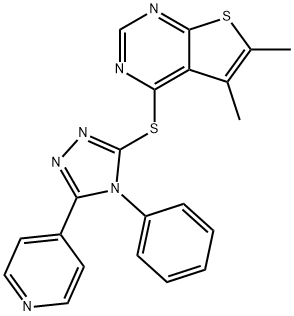 5,6-dimethyl-4-{[4-phenyl-5-(4-pyridinyl)-4H-1,2,4-triazol-3-yl]sulfanyl}thieno[2,3-d]pyrimidine Struktur