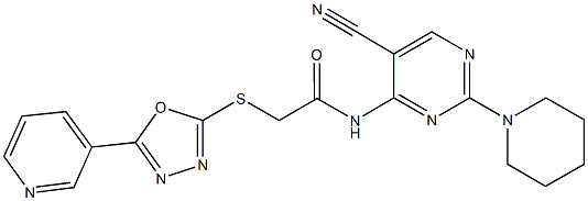 N-[5-cyano-2-(1-piperidinyl)-4-pyrimidinyl]-2-{[5-(3-pyridinyl)-1,3,4-oxadiazol-2-yl]sulfanyl}acetamide Struktur