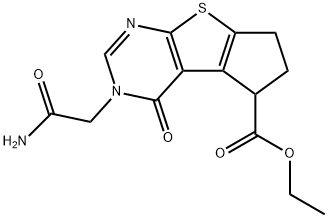 ethyl 3-(2-amino-2-oxoethyl)-4-oxo-3,5,6,7-tetrahydro-4H-cyclopenta[4,5]thieno[2,3-d]pyrimidine-5-carboxylate Struktur