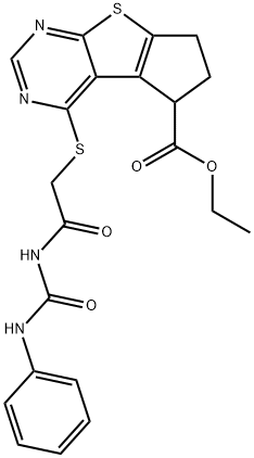 ethyl 4-({2-[(anilinocarbonyl)amino]-2-oxoethyl}sulfanyl)-6,7-dihydro-5H-cyclopenta[4,5]thieno[2,3-d]pyrimidine-5-carboxylate Struktur