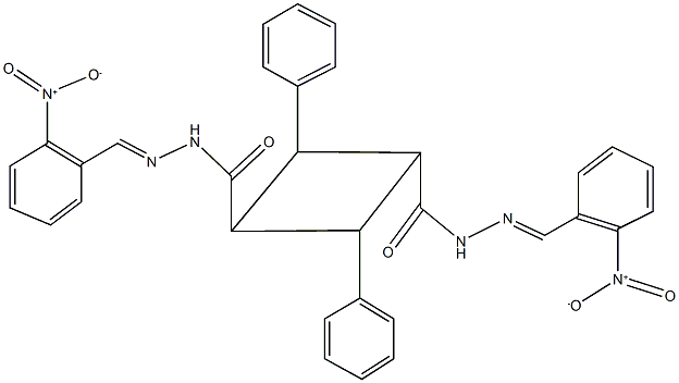 N'~1~,N'~3~-bis{2-nitrobenzylidene}-2,4-diphenyl-1,3-cyclobutanedicarbohydrazide Struktur