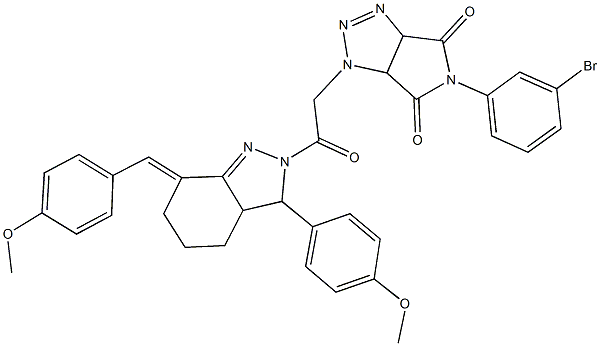 5-(3-bromophenyl)-1-{2-[7-(4-methoxybenzylidene)-3-(4-methoxyphenyl)-3,3a,4,5,6,7-hexahydro-2H-indazol-2-yl]-2-oxoethyl}-3a,6a-dihydropyrrolo[3,4-d][1,2,3]triazole-4,6(1H,5H)-dione Struktur