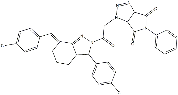 1-{2-[7-(4-chlorobenzylidene)-3-(4-chlorophenyl)-3,3a,4,5,6,7-hexahydro-2H-indazol-2-yl]-2-oxoethyl}-5-phenyl-3a,6a-dihydropyrrolo[3,4-d][1,2,3]triazole-4,6(1H,5H)-dione Struktur