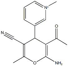 3-(3-acetyl-2-amino-5-cyano-6-methyl-4H-pyran-4-yl)-1-methylpyridinium Struktur