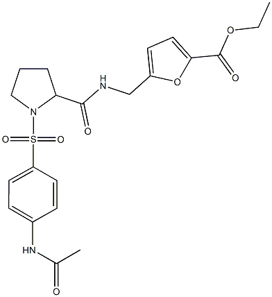 ethyl 5-({[(1-{[4-(acetylamino)phenyl]sulfonyl}-2-pyrrolidinyl)carbonyl]amino}methyl)-2-furoate Struktur