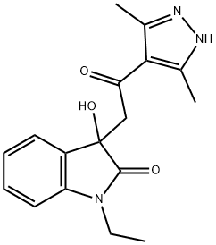 3-[2-(3,5-dimethyl-1H-pyrazol-4-yl)-2-oxoethyl]-1-ethyl-3-hydroxy-1,3-dihydro-2H-indol-2-one Struktur