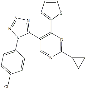 5-[1-(4-chlorophenyl)-1H-tetraazol-5-yl]-2-cyclopropyl-4-(2-thienyl)pyrimidine Struktur