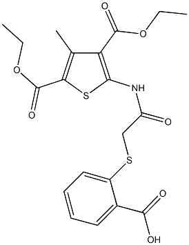 2-[(2-{[3,5-bis(ethoxycarbonyl)-4-methyl-2-thienyl]amino}-2-oxoethyl)sulfanyl]benzoic acid Struktur