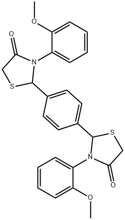 3-(2-methoxyphenyl)-2-{4-[3-(2-methoxyphenyl)-4-oxo-1,3-thiazolidin-2-yl]phenyl}-1,3-thiazolidin-4-one Struktur