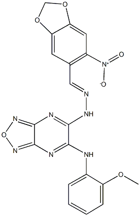 6-nitro-1,3-benzodioxole-5-carbaldehyde (6-{[2-(methyloxy)phenyl]amino}[1,2,5]oxadiazolo[3,4-b]pyrazin-5-yl)hydrazone Struktur