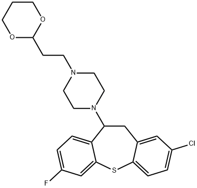 1-(2-chloro-7-fluoro-10,11-dihydrodibenzo[b,f]thiepin-10-yl)-4-[2-(1,3-dioxan-2-yl)ethyl]piperazine Struktur