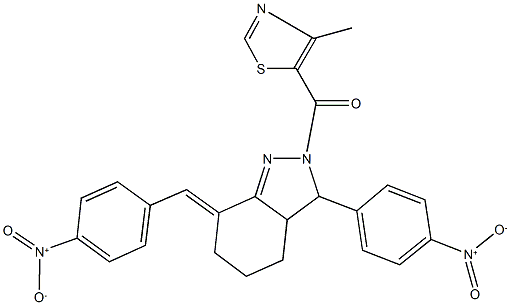 7-{4-nitrobenzylidene}-3-{4-nitrophenyl}-2-[(4-methyl-1,3-thiazol-5-yl)carbonyl]-3,3a,4,5,6,7-hexahydro-2H-indazole Struktur